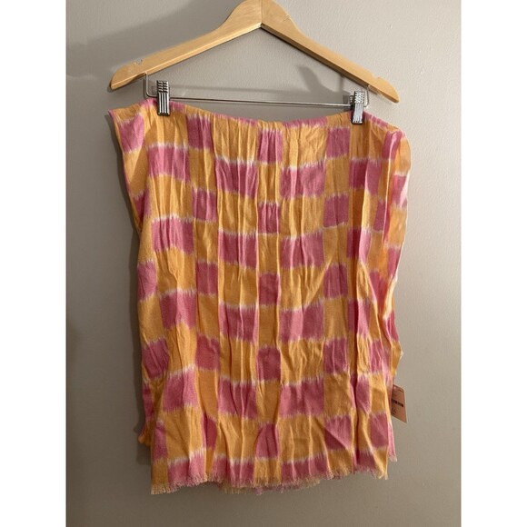 Free People Scarf Pink Orange Checkered Long Wrap Scarf Lightweight NWT - Picture 1 of 6
